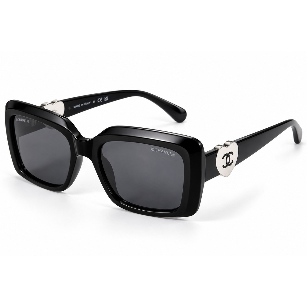 CHANEL CH5520-A 501/S4 Women's Black Gray Sunglasses Heart CC Logo 56mm Italy